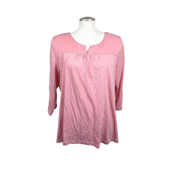 Banana Republic Tops - Banana Republic Top Womens XL Pink Cotton Modal Long Sleeve Split V Neck Soft